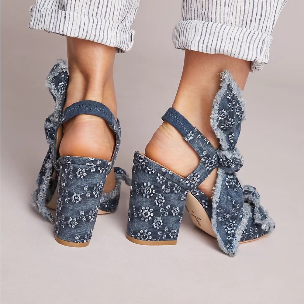 Bill Blass Carmen Denim Blue Floral Heels